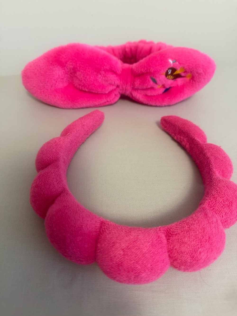 Pink Plush Bow Headband and Padded Headband Set